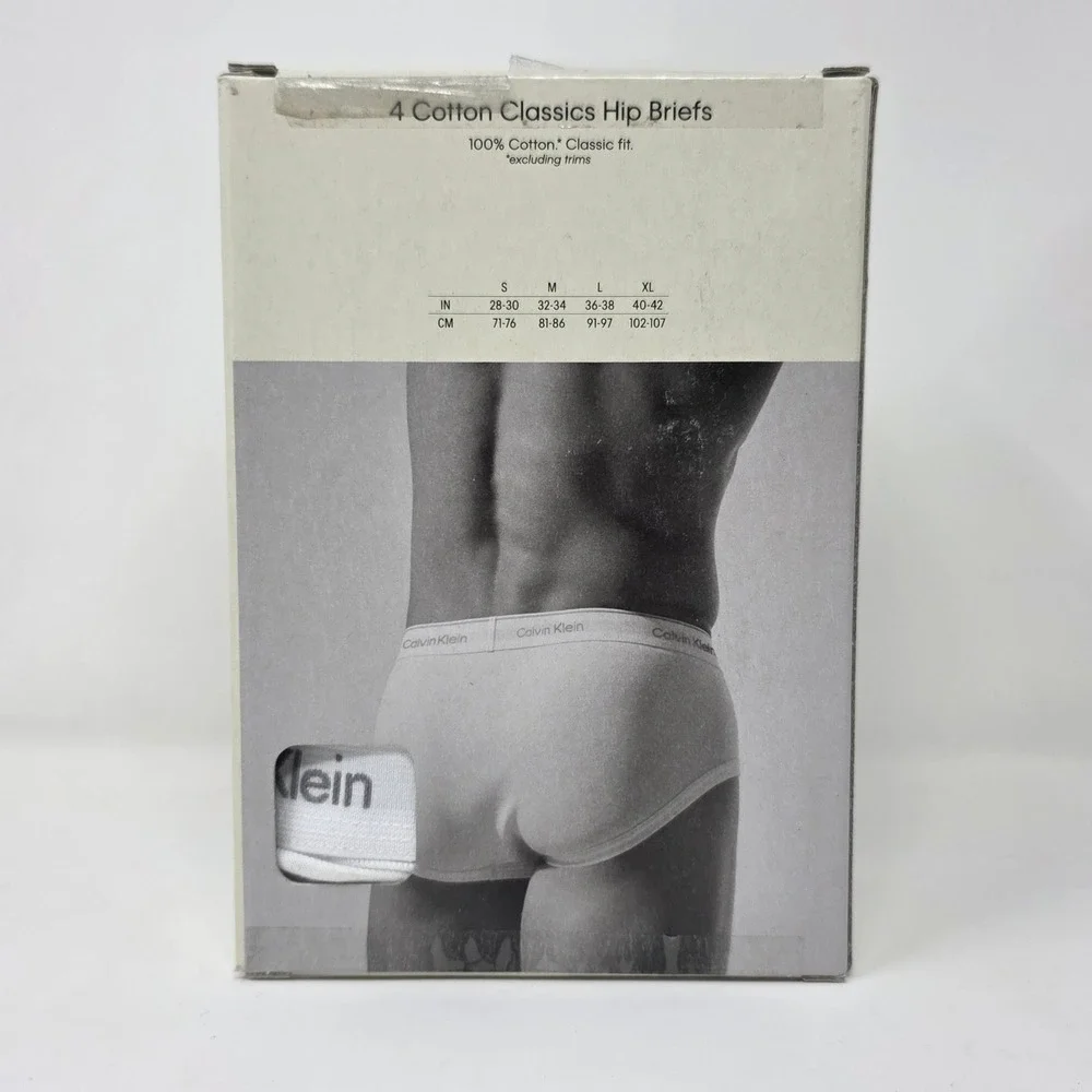 Calvin Klein Cotton Classics Hip Briefs Mens Size XL White 4-Pack NP2172F